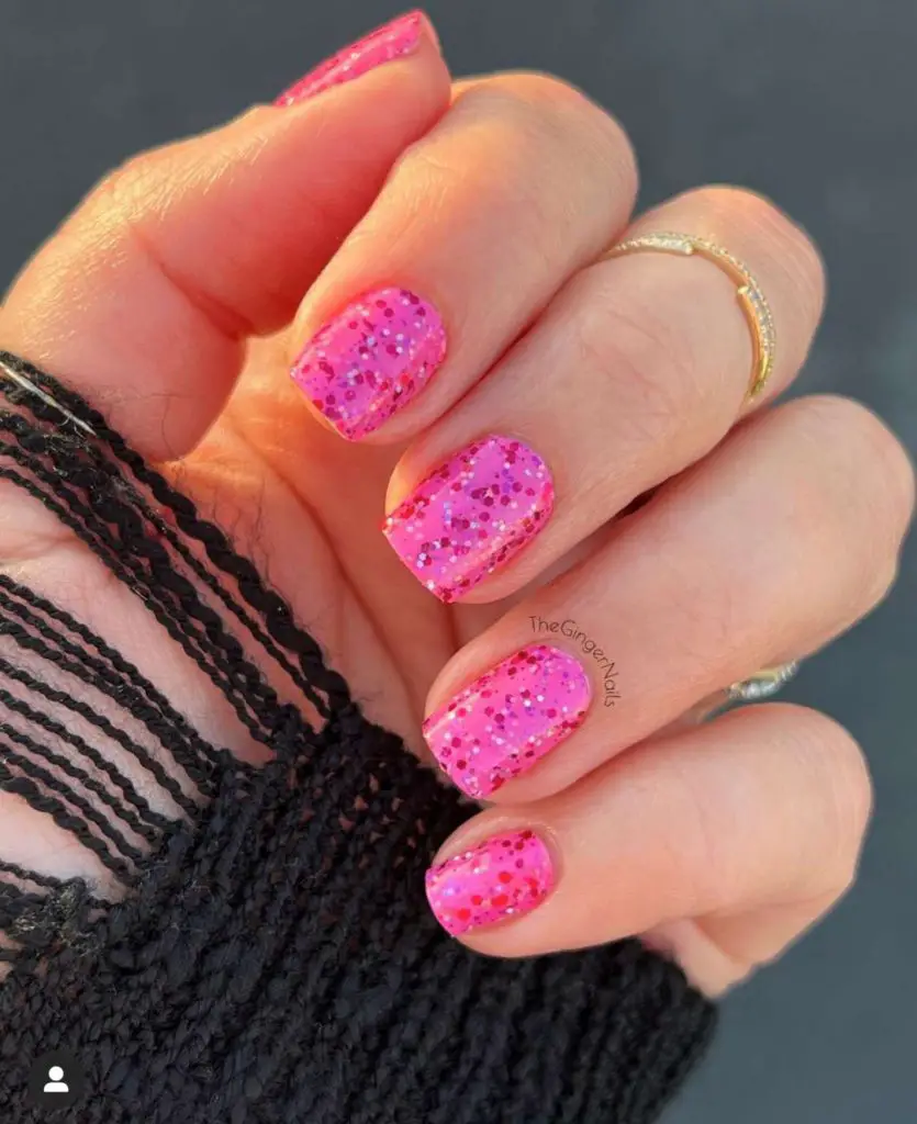 Short Sparkly Bubblegum Pink Nails