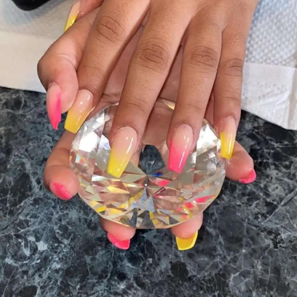 &Quot;Strawberry And Mango&Quot; Pink And Yellow Nails