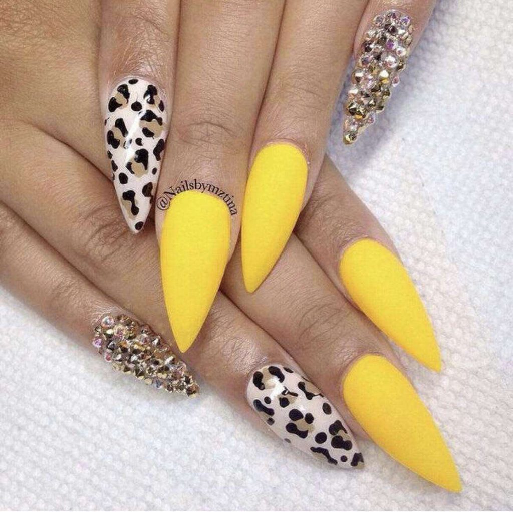 Studded Cheetah Matte Yellow Nails