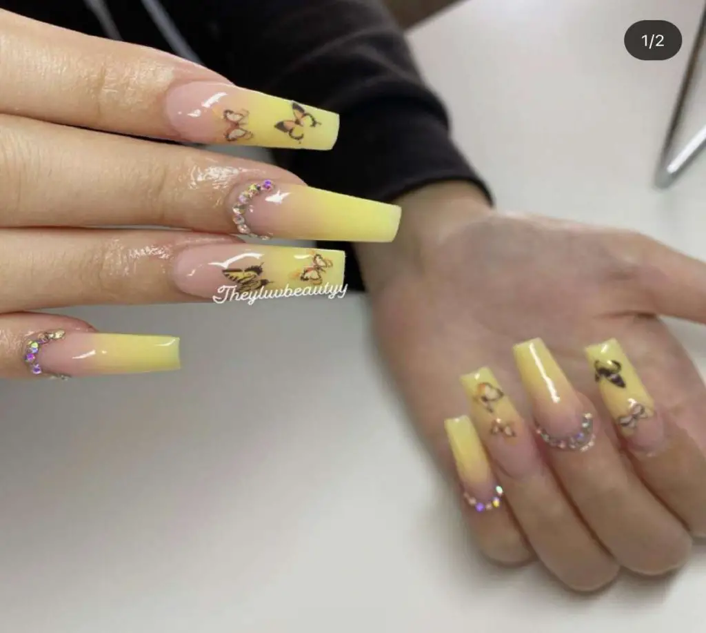 Studded Coffin Matte Yellow Nails