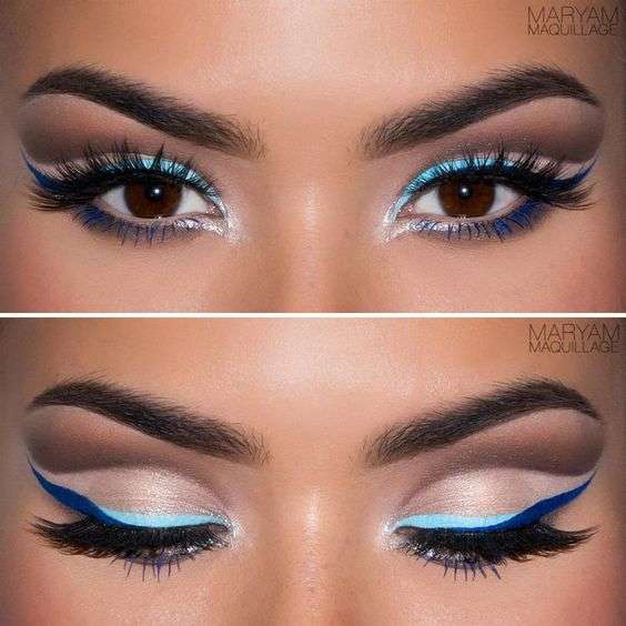 Bright Blue Makeup Looks With Sharp Liner