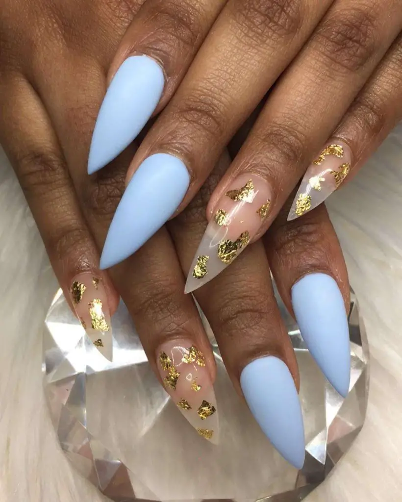 Pointy-Shaped Matte Baby Blue With Gold Flakes