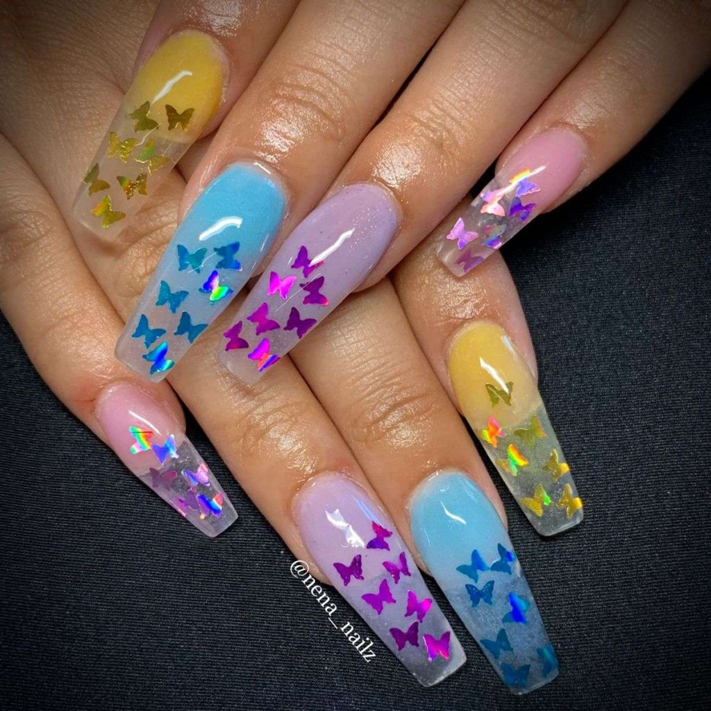 Wonderfully Colorful Butterfly Acrylic Nails
