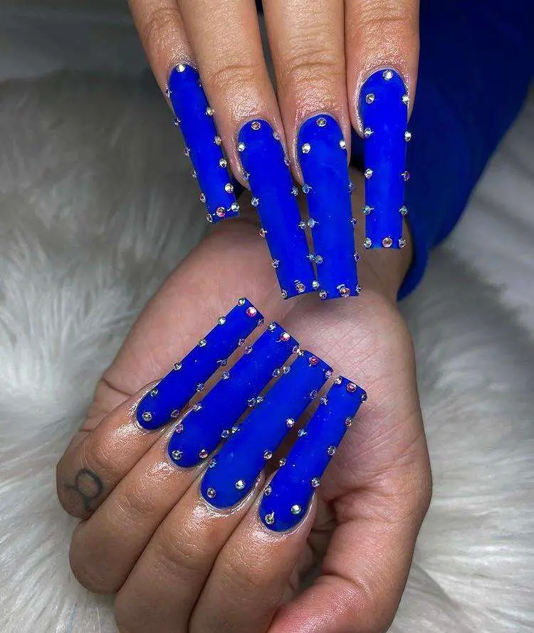 Royal Blue Baddie Nails With Rhinestones