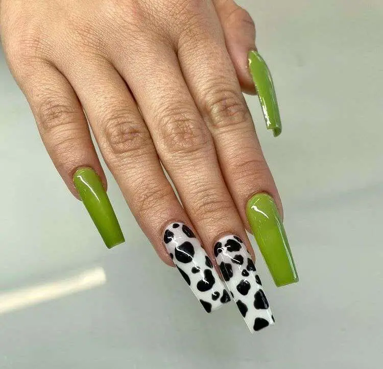 Green Cow Nails Coffin Design 