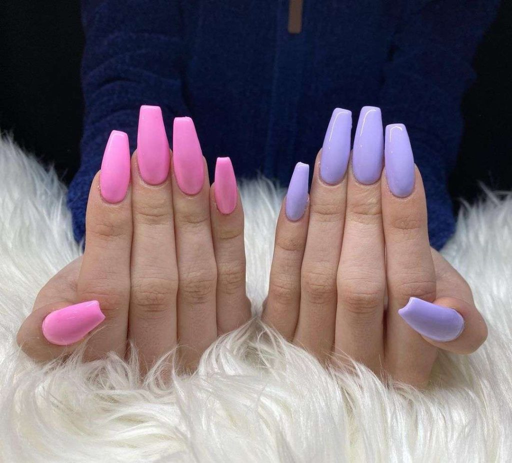  Pastel Purple And Neon Pink Girly Nails
