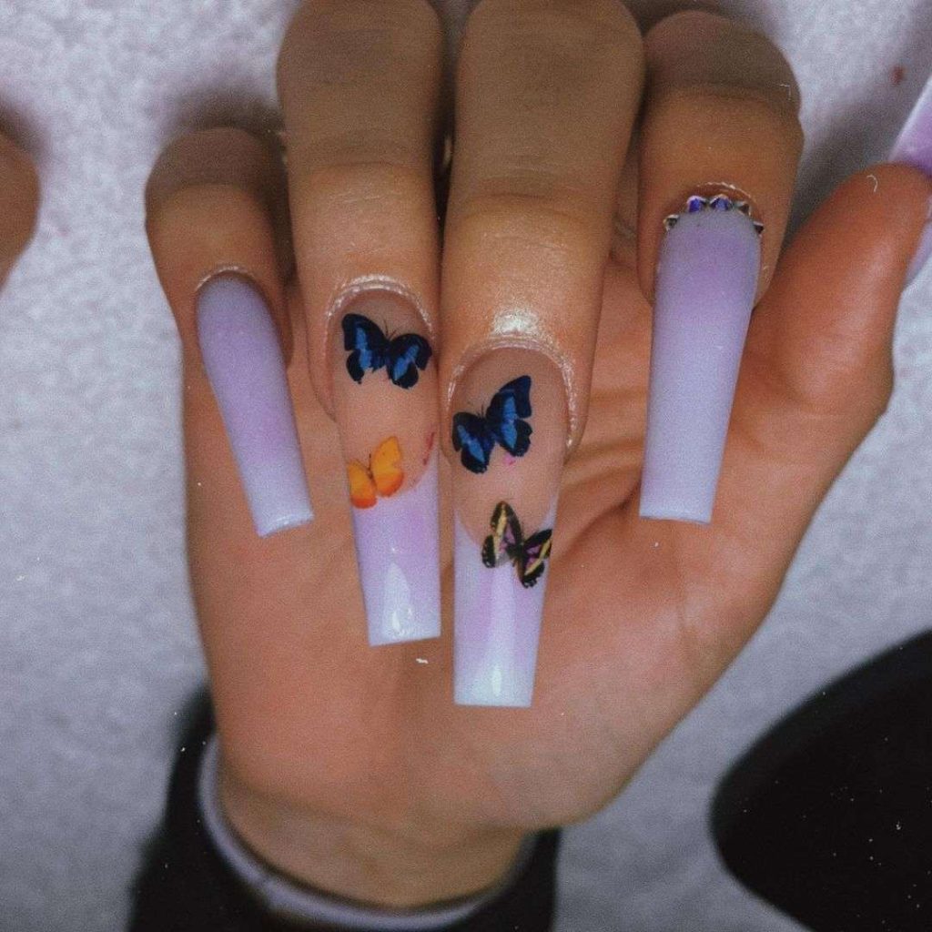  Pastel Purple Nails With Butterfly Art