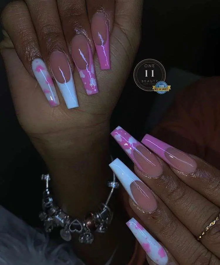 Pink And White Cow Print Nails