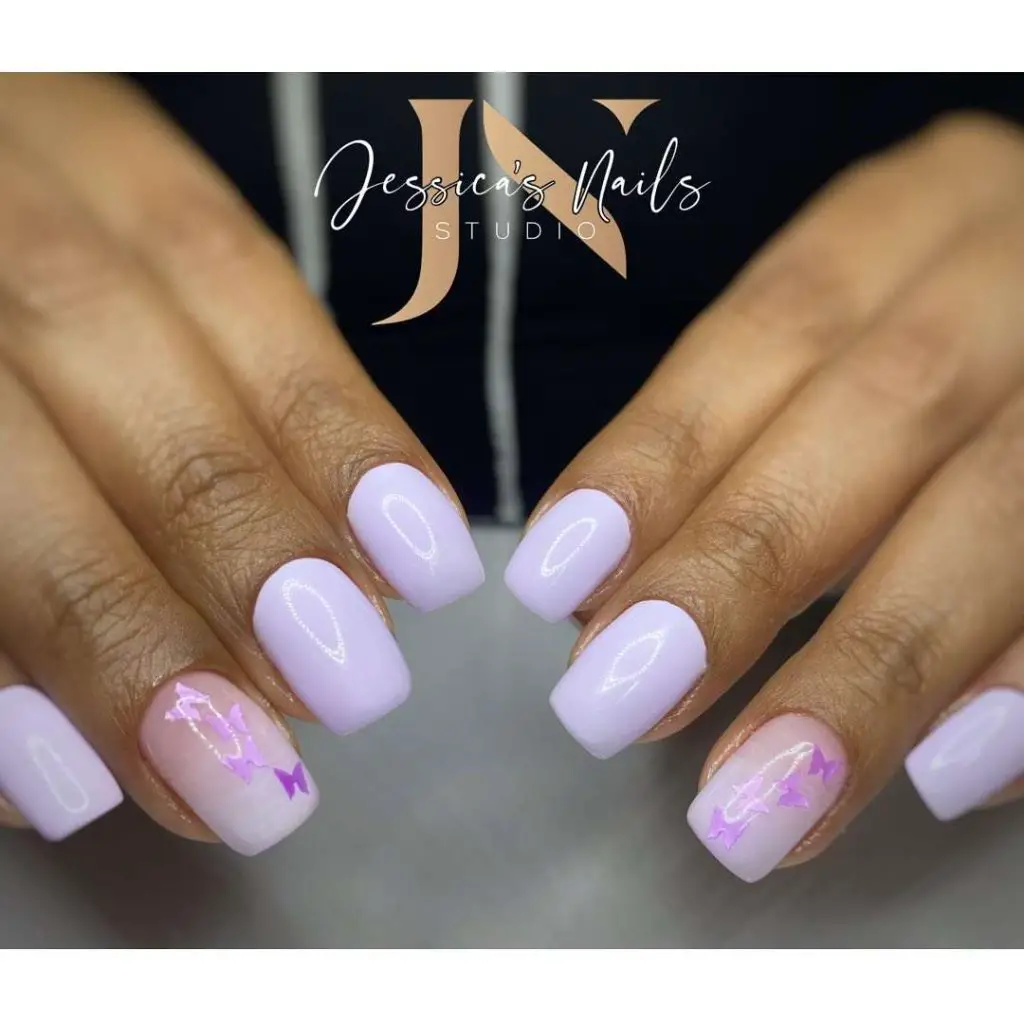 Beautiful Pastel Purple Nails With Purple Butterflies