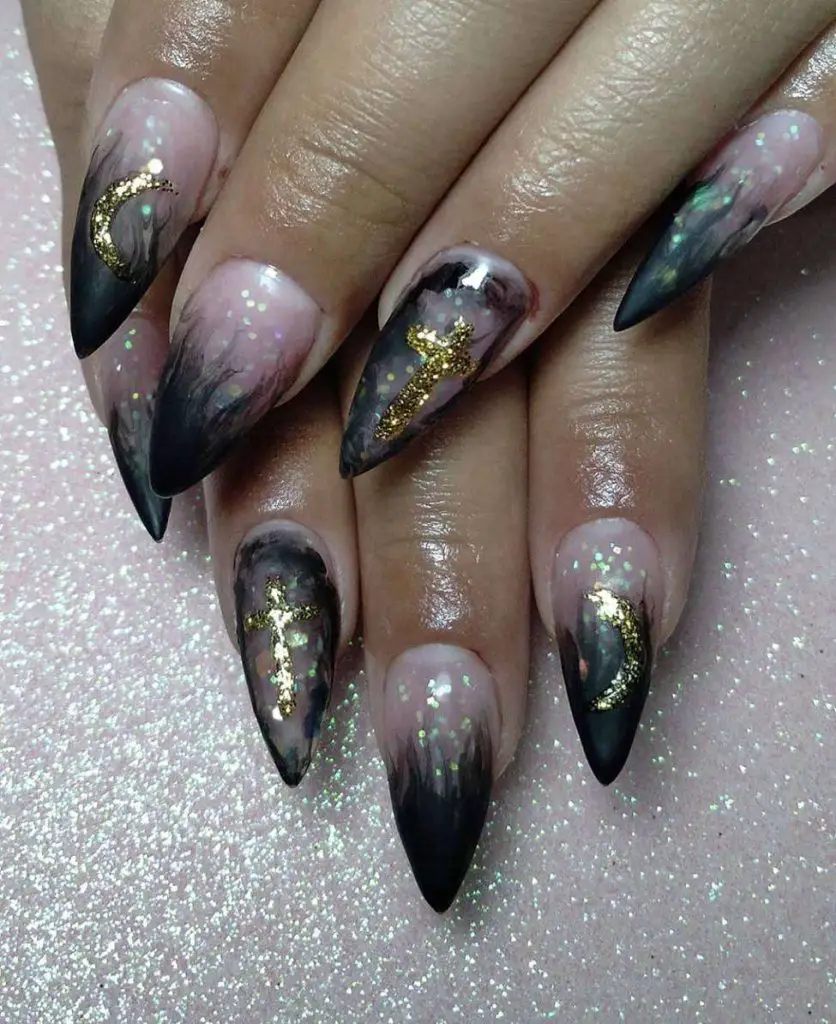 Smokey Black Nezuko Nails With A Touch Of Pink