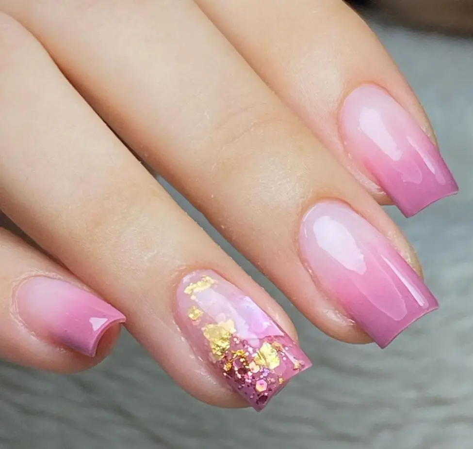 Pink And Golden Glittery Beads Nezuko Nails