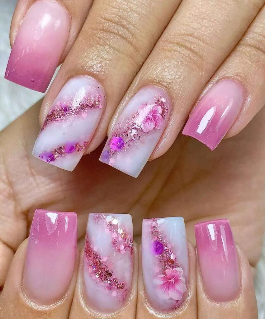 Shimmery Flower Nezuko Nails