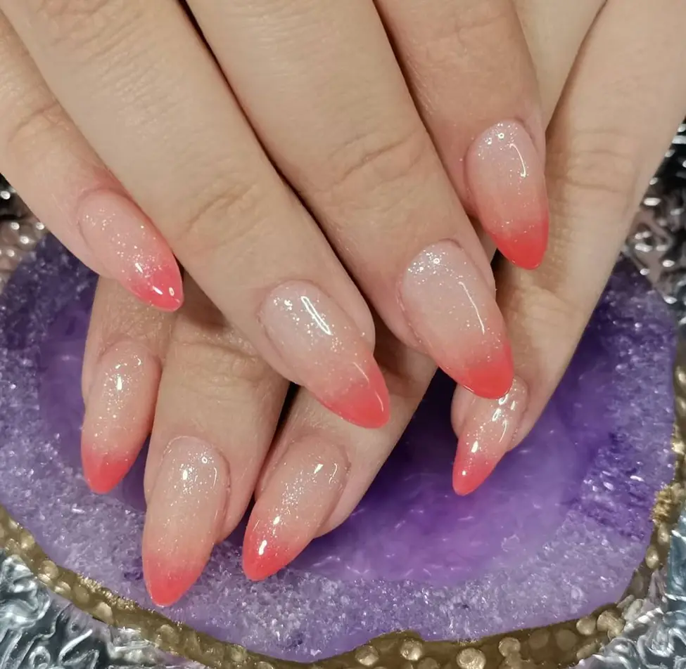 Glittery Pink Nezuko Nails