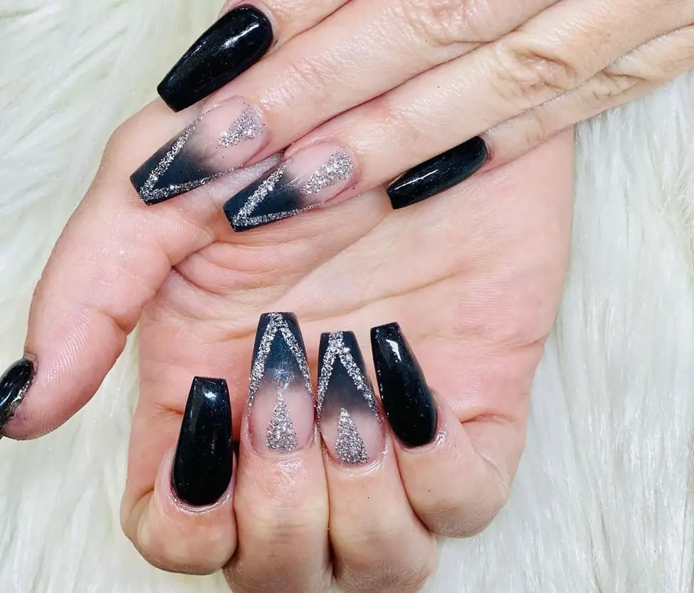 Silver And Black Nezuko Nails