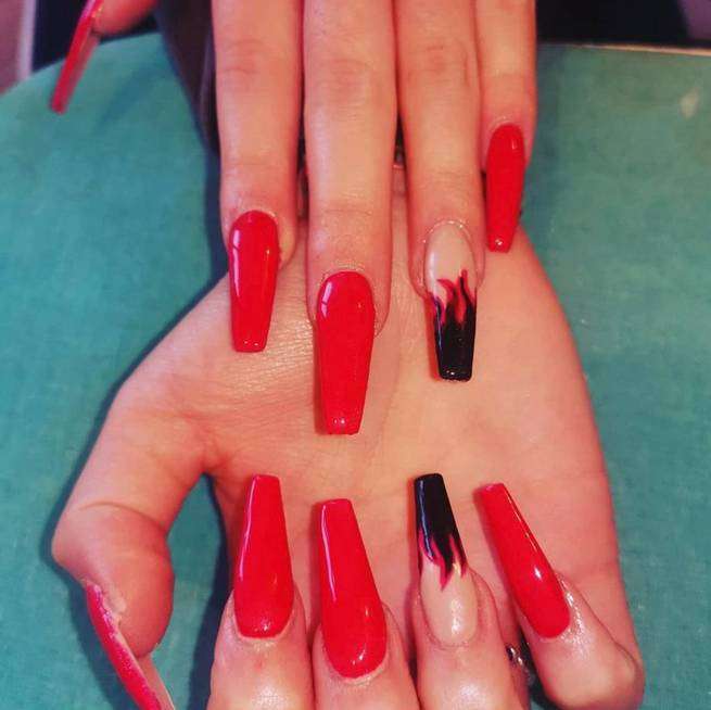  Red Nails With Flames