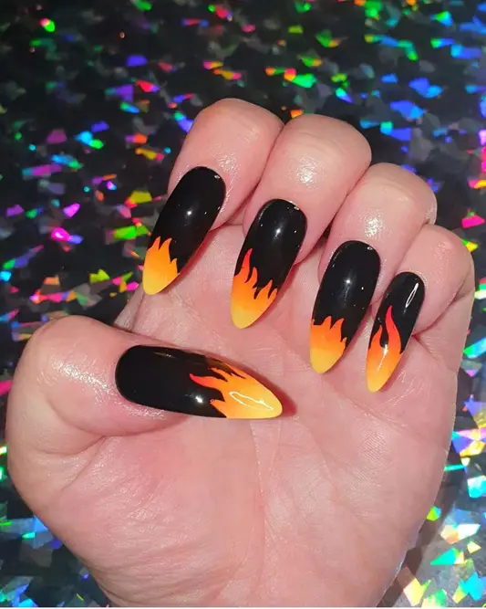Orange And Black Flame Nails Photo