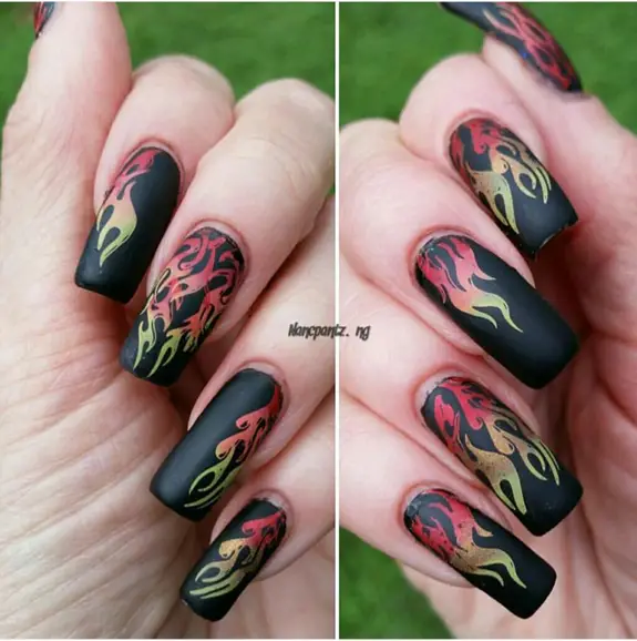 Black And Green Flame Nails - Hottest Fire Trend 