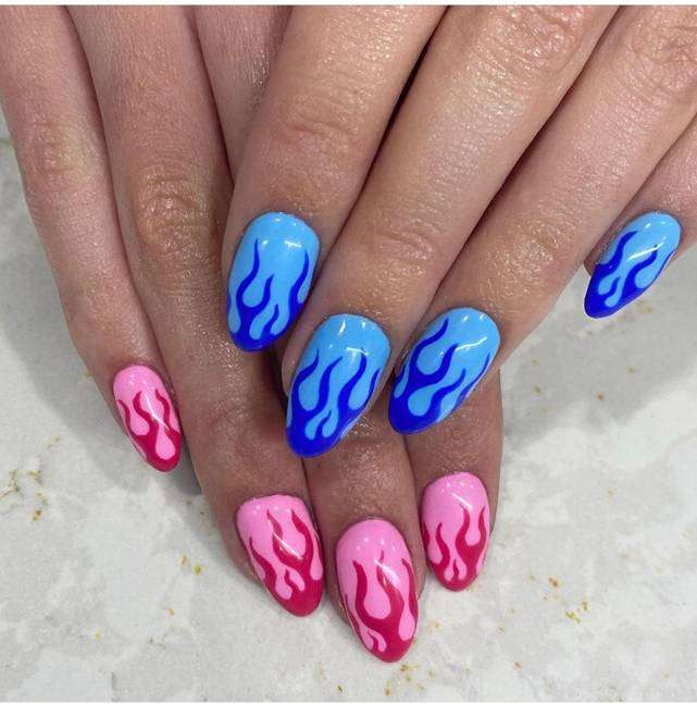 Go Bold With Blue And Pink And Try Blue Nails With Flames 
