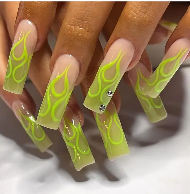 Lime Green Flame Nails - A Beautiful Sight In Summers 