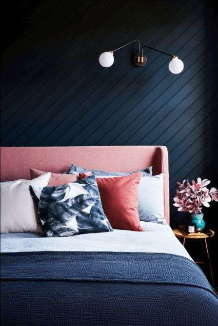 Blue, White, Grey, And Coral Bedroom 