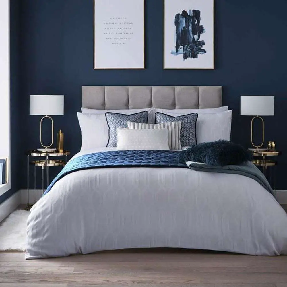 Blue, Grey, And White Bedroom
