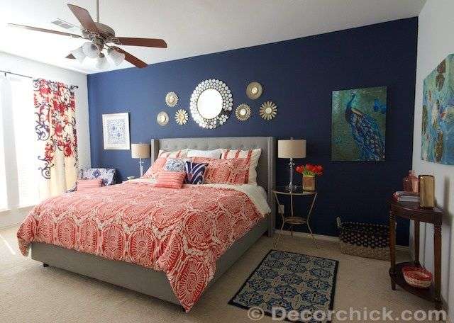 Navy Blue And Coral Bedroom 