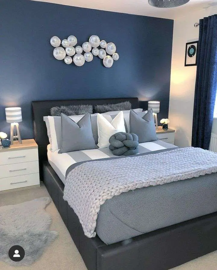 Modern Grey And Blue Bedroom
