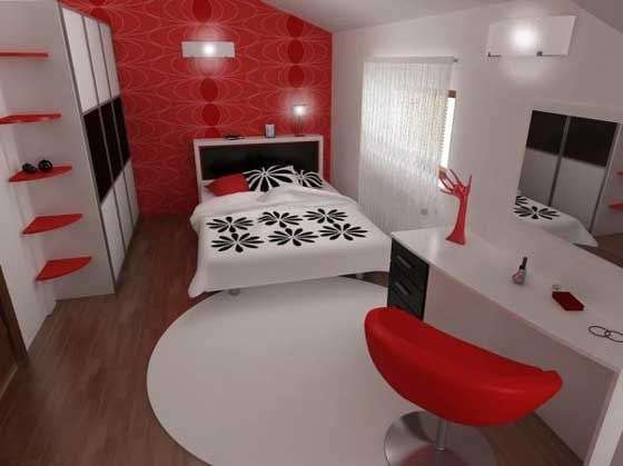 Black, Red, And White Bedroom