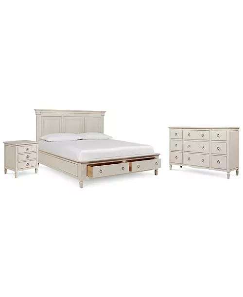 Distressed White Bed Set 