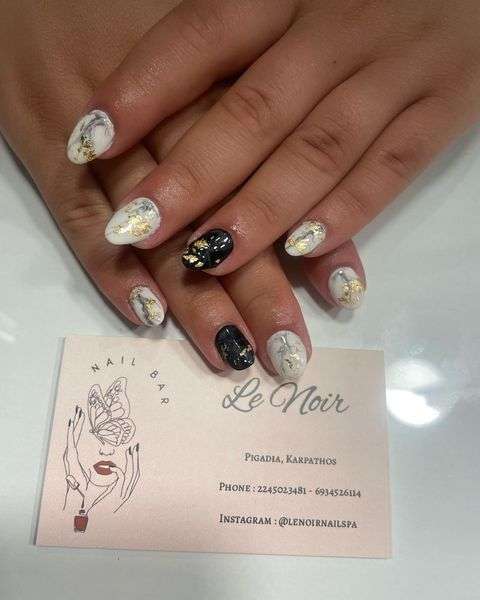 Black And Gold Marble Nails With White And Gold Marble Nails