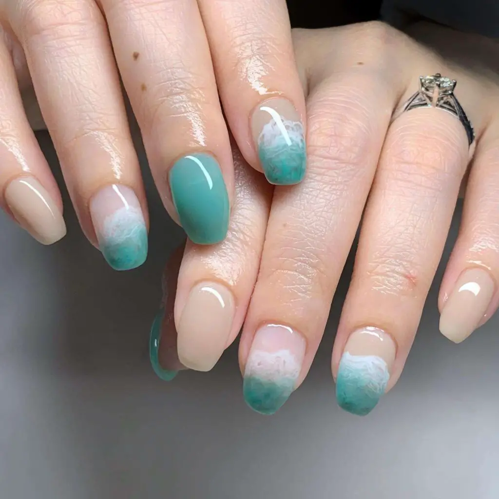 Blue And White Marble Nails