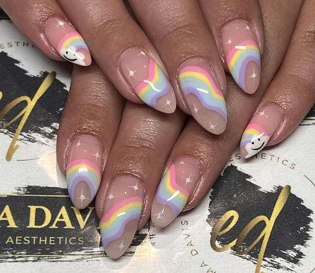 Cute Clouds And Pastel Rainbow Nails