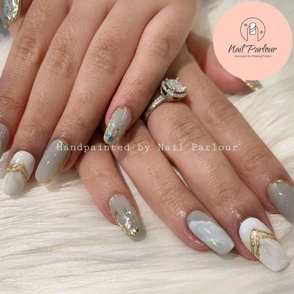 Grey Marble Nails With White Marble Nails