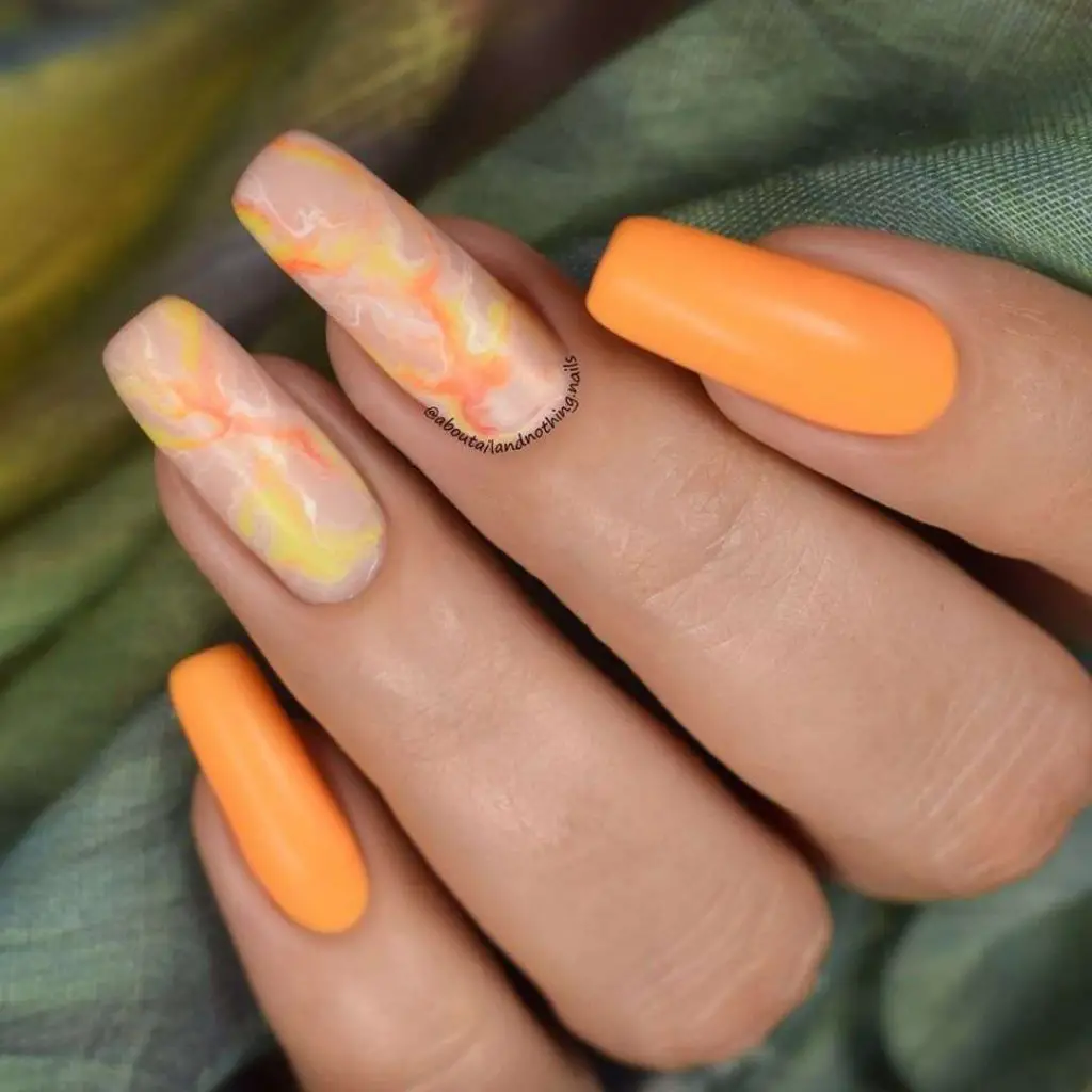 Light Orange Marble Nails
