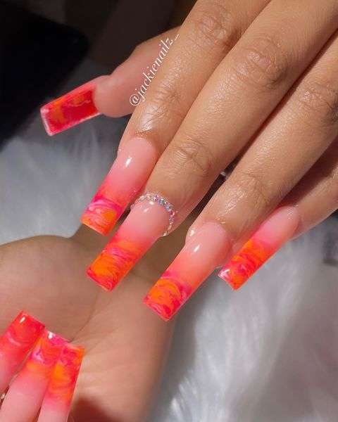 Orange Marble Ombre Nails