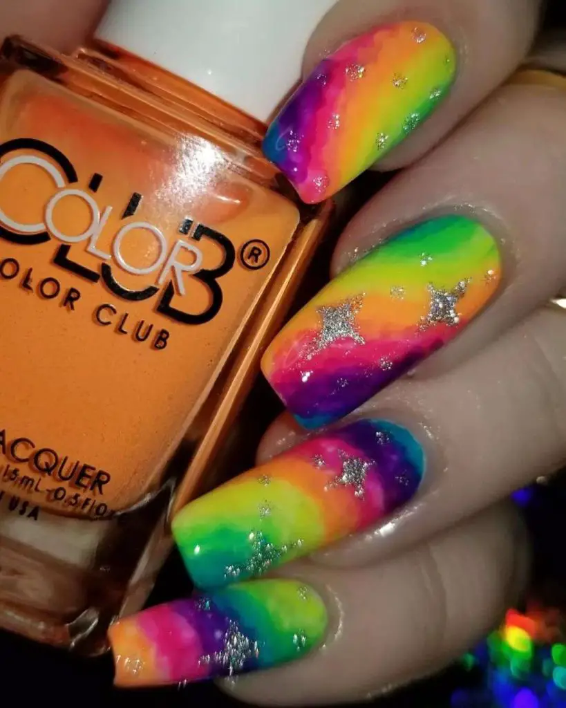 Neon Tie Dye Rainbow Nails