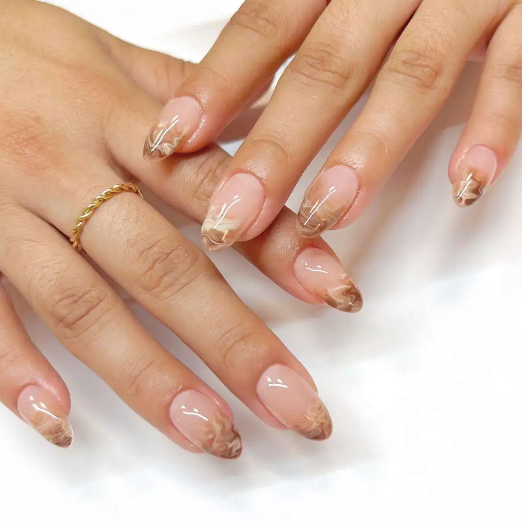 Nude Marble Nails With Stone Effect