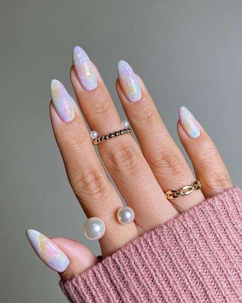 Pastel Opal And Marble Rainbow Nails