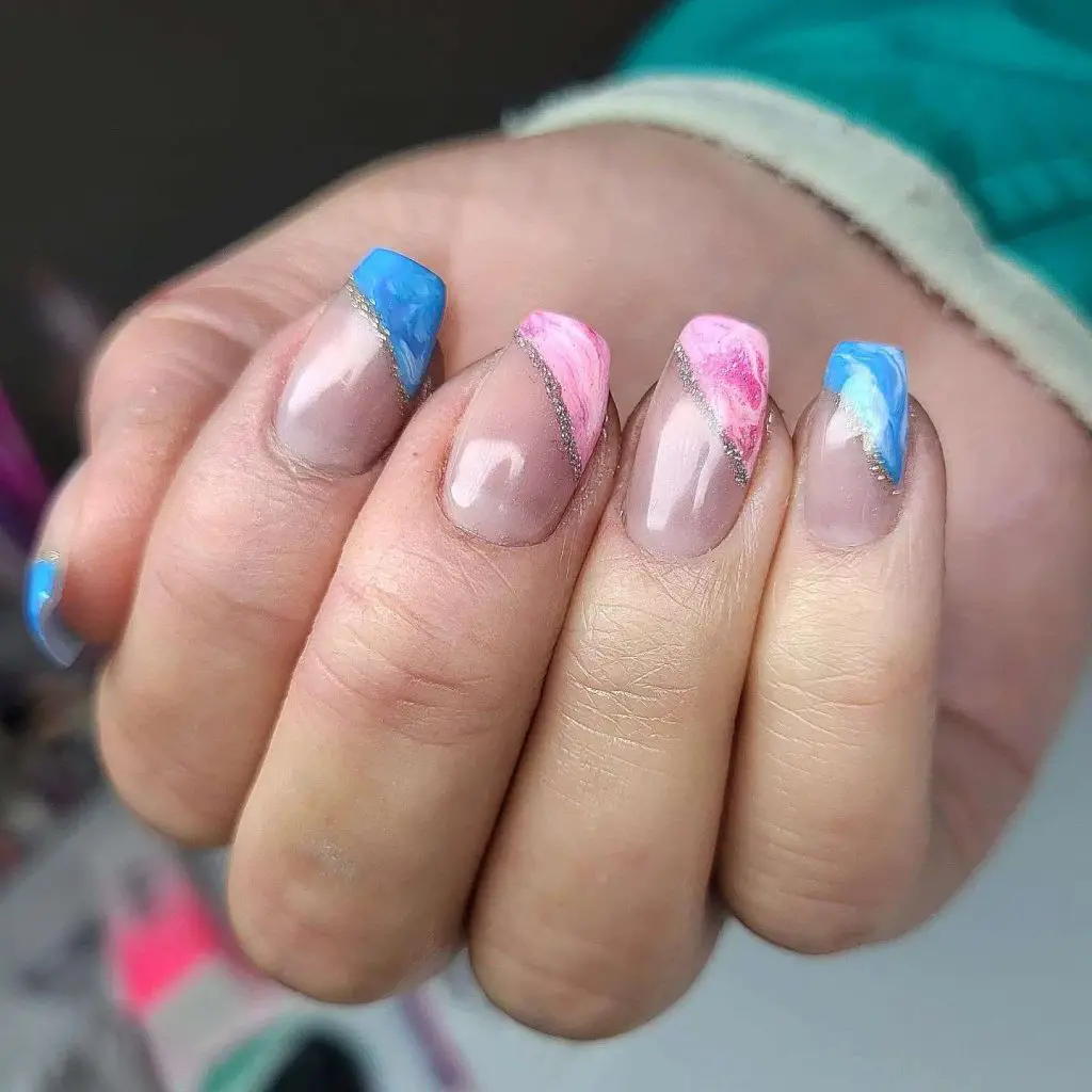 Pink And Blue Marble Nails