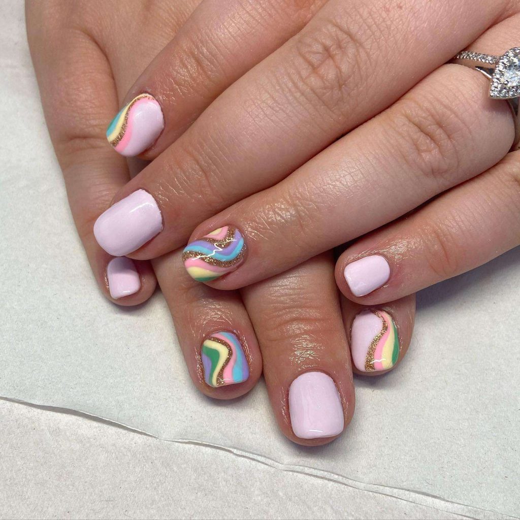 Pretty Swirly Pastel Rainbow Nails