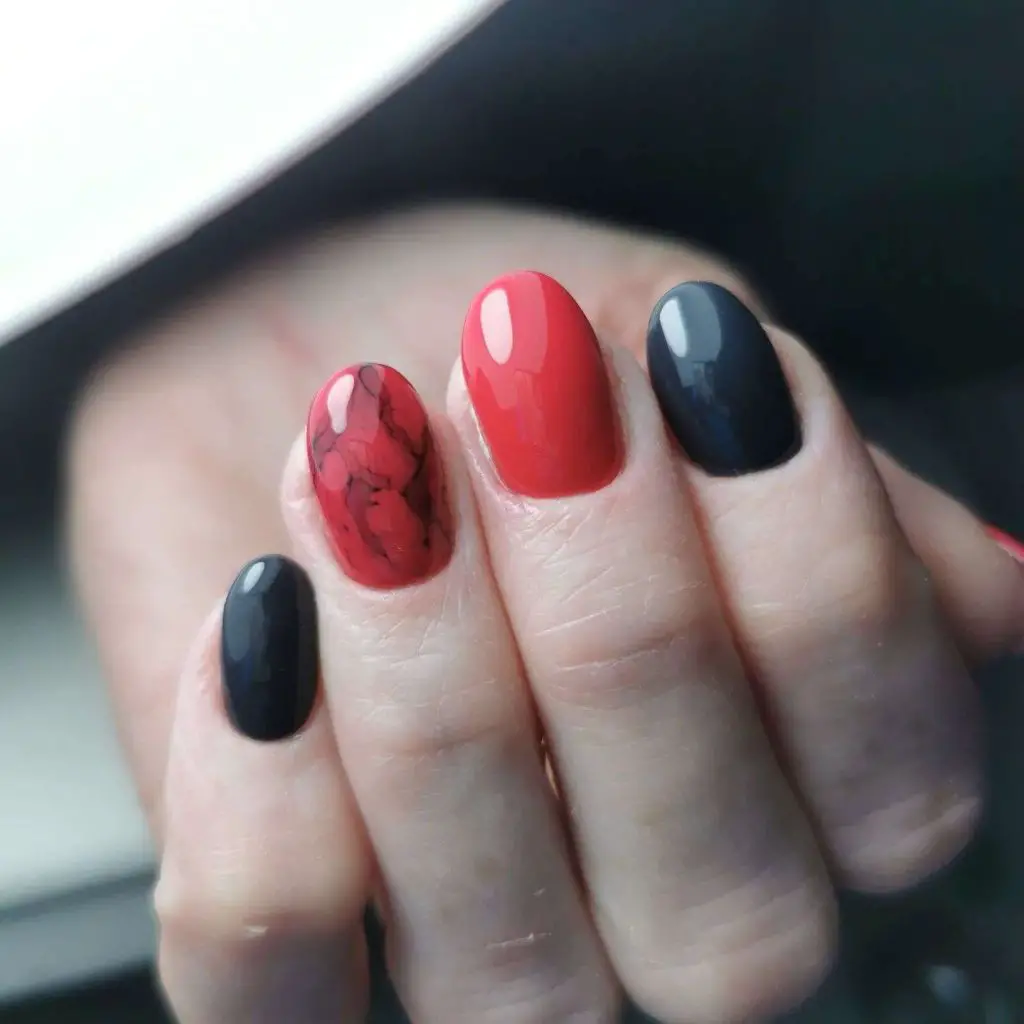 Red And Black Marble Nails