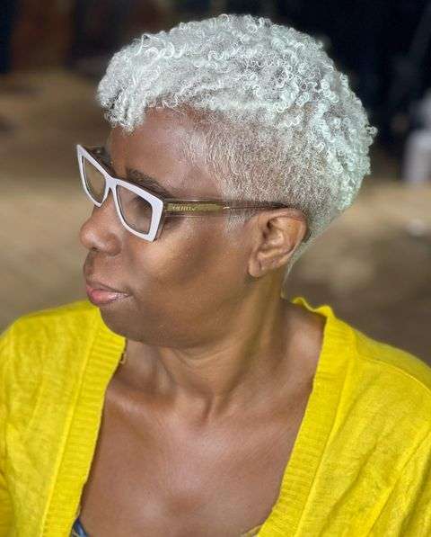 Short Haircuts For Women With White Afro Curls