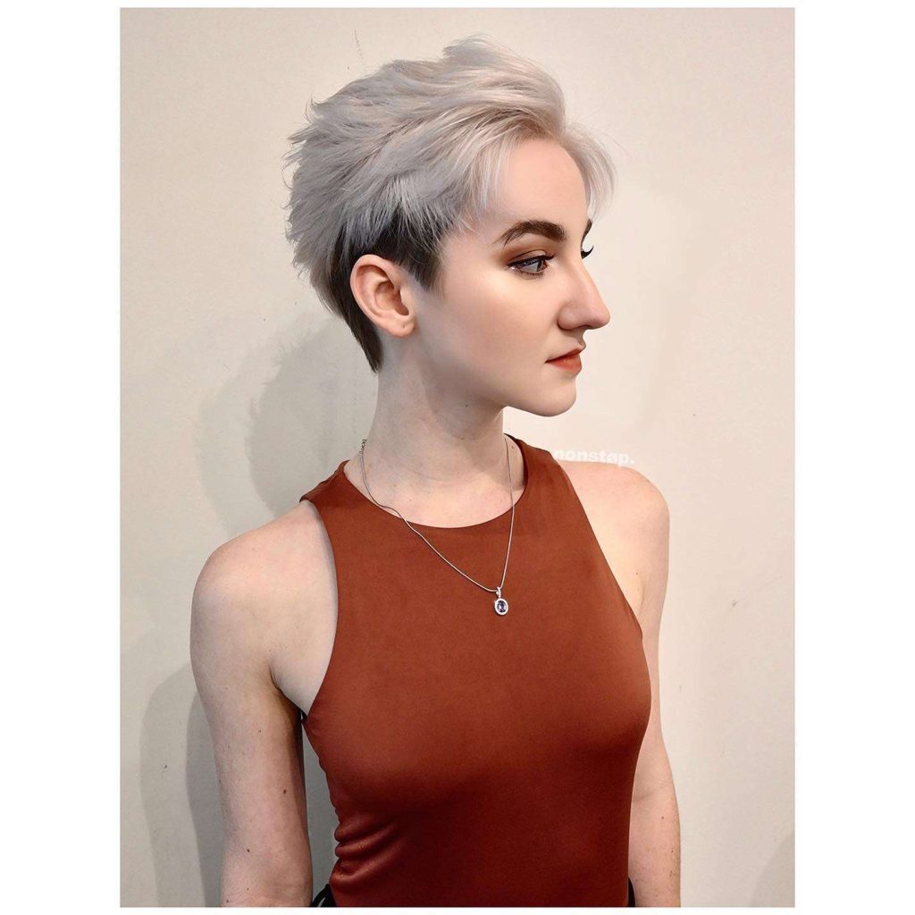 Silver And Brown Pixie Haircut
