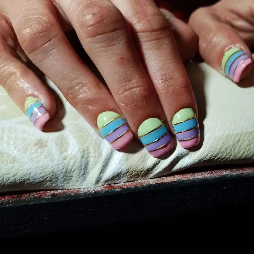 Striped Pastel Rainbow Nails