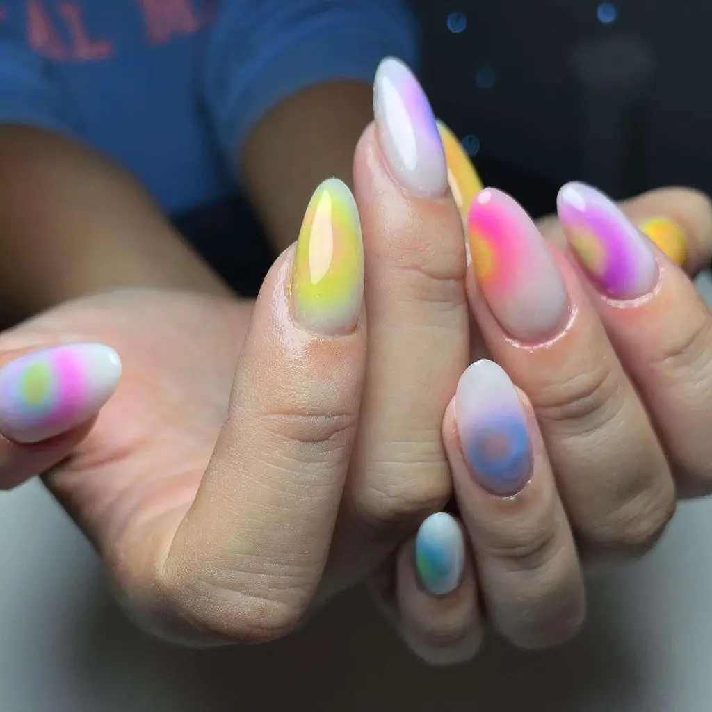 Watercolour Pastel Rainbow Nails