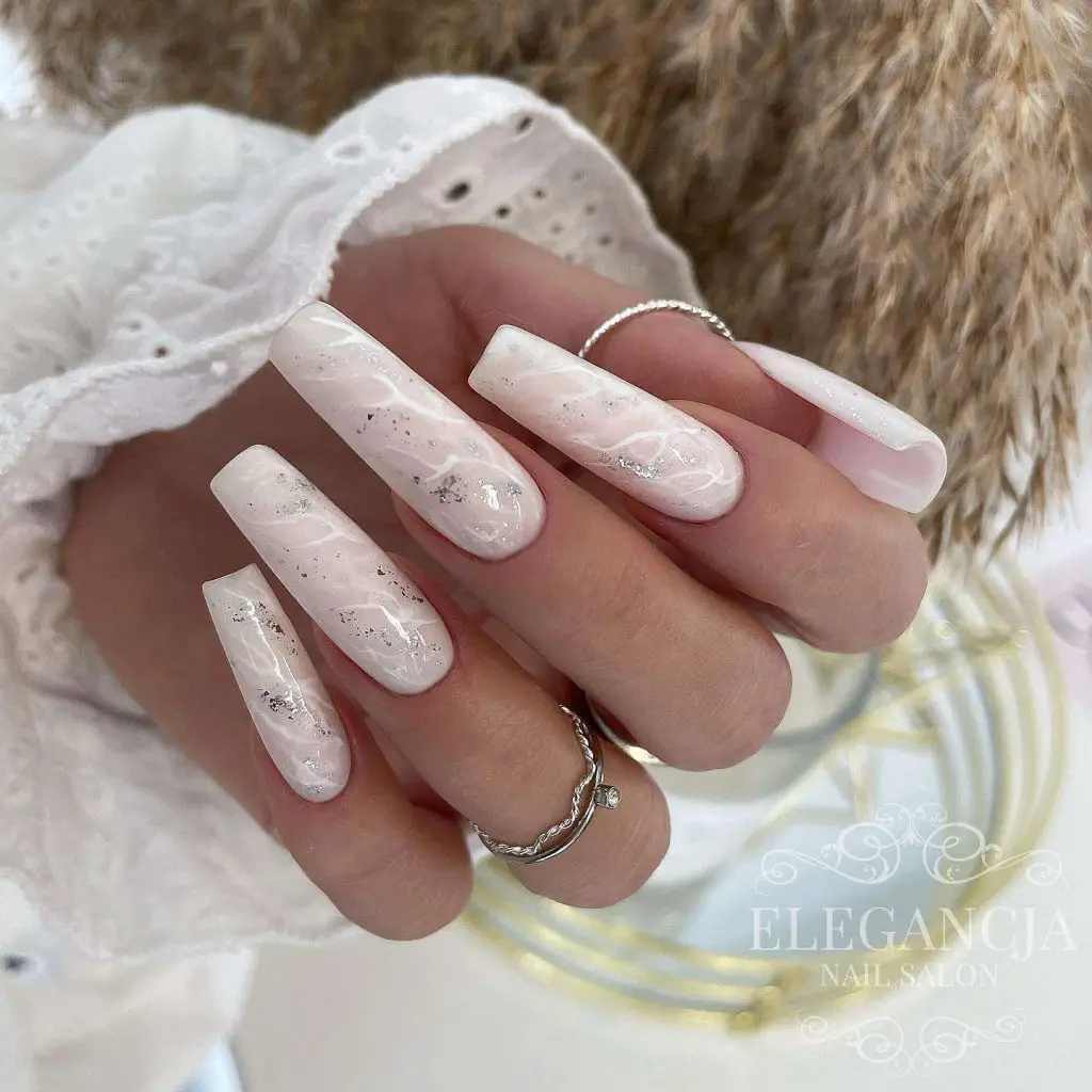 White Marble Coffin Nails