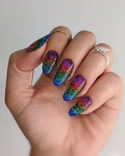 Dark Glitter Rainbow Nails