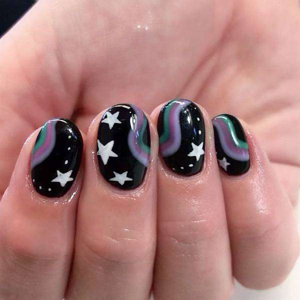 Short Starry Night Black Nails