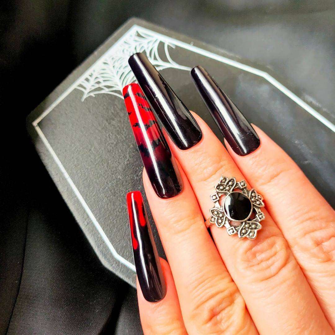Long Black And Red Vampire Nails