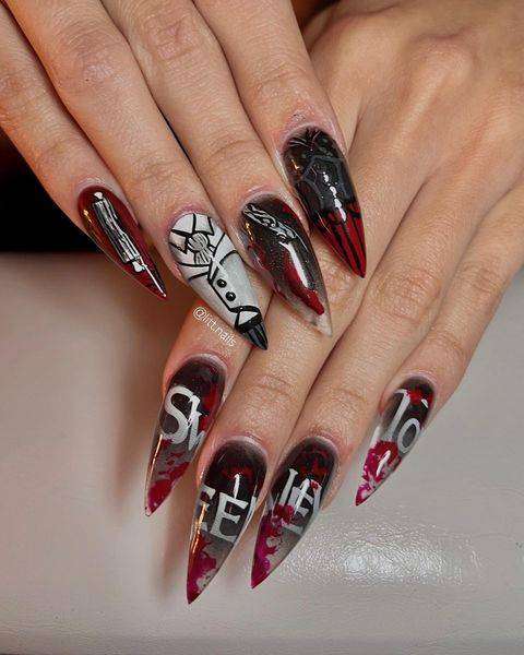 Sweeney Todd Halloween Nails Black And Red